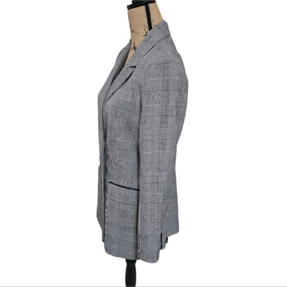 DKNY Plaid Double Breasted Blazer Jacket‎ Black White Gray Business Casual - Picture 3 of 7